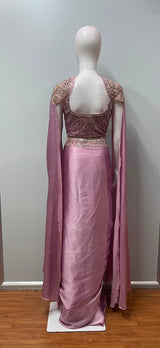 Dusty Rose Gold Embellished Draped Skirt Set