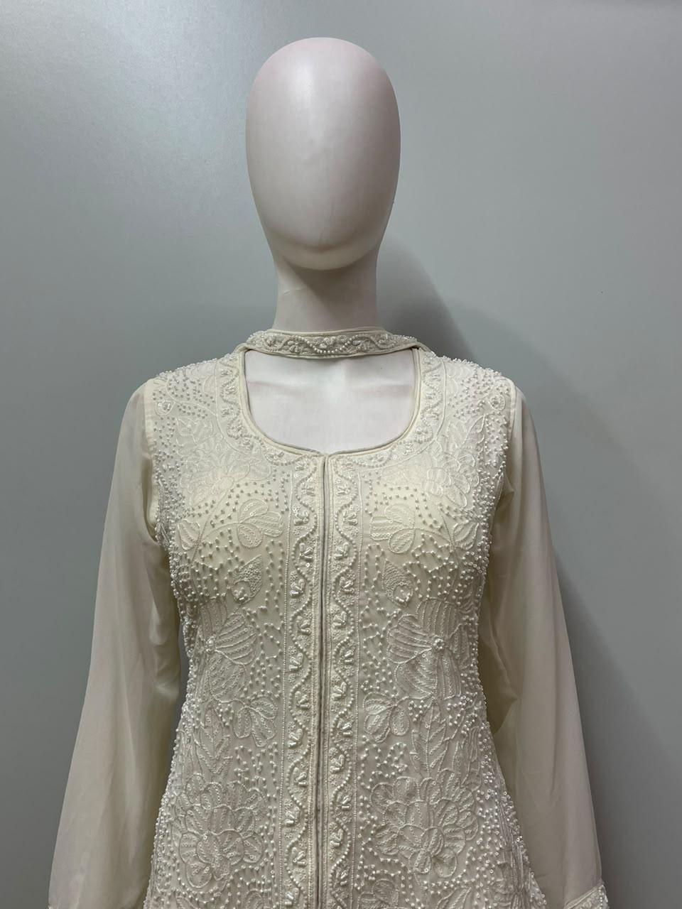 Ivory Pearl Embroidered Palazzo Couture Ensemble