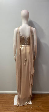 Champagne Gold Jewel Corset Draped Skirt Set