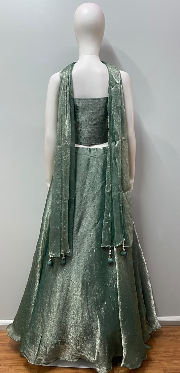 Sage Silver Crystal Corset Lehenga Ensemble