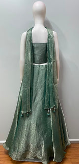 Sage Silver Crystal Corset Lehenga Ensemble