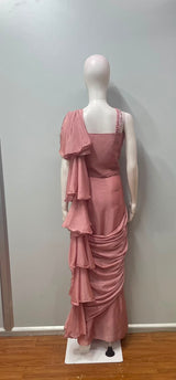 Rose Pink Sequin Corset Draped Saree Set