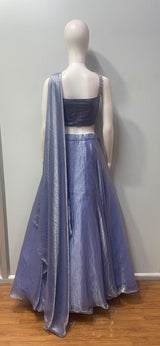 Dusty Lavender Silver Crystal Jewel Draped Lehenga Set