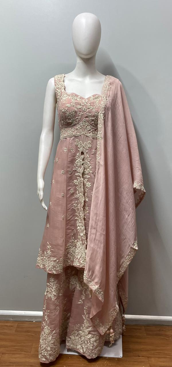 Dusty Rose Embroidered Sharara Set