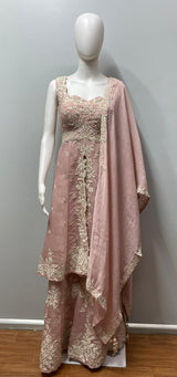 Dusty Rose Embroidered Sharara Set
