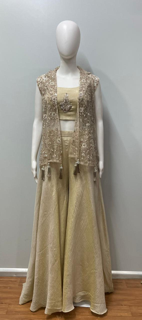 Champagne Embroidered Jacket Palazzo Set