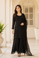 Noir Sequin Embroidered Palazzo Couture Ensemble