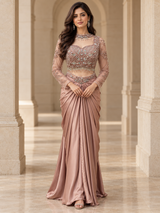 Smoky Rose Crystal Draped Skirt Set