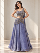 Dusty Lavender Silver Crystal Jewel Draped Lehenga Set