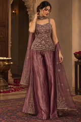 Smoky Mauve Antique Gold Floral Palazzo Set