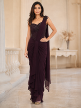Maroon Corset Draped Saree Set