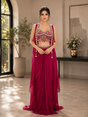 Rani Pink Pearl Floral Draped Saree Set