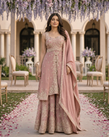 Dusty Rose Embroidered Sharara Set