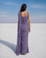 Mauve Silver Draped Saree Set