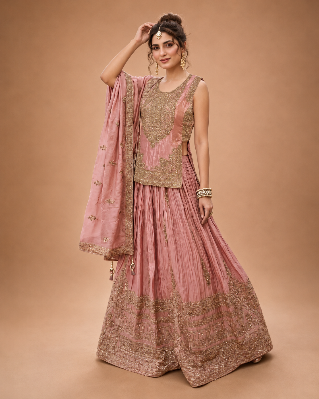 Dusty Rose Antique Zari Lehenga Ensemble