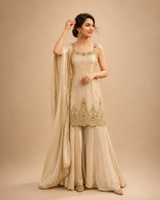 Champagne Jewel Embroidered Sharara Suit Set