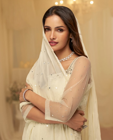 Ivory Elegance Embroidered Kurta with Sharara Set
