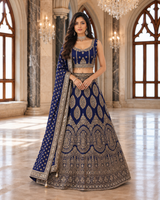 Royal Blue Gold Zari Lehenga Ensemble