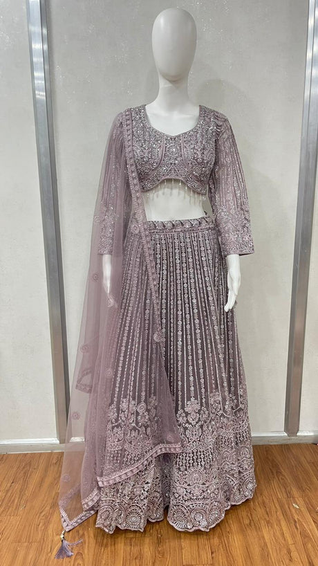 Mauve Embroidered Lehenga Set