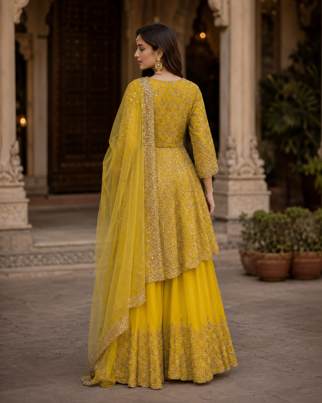 Golden Yellow Embellished Sharara Set