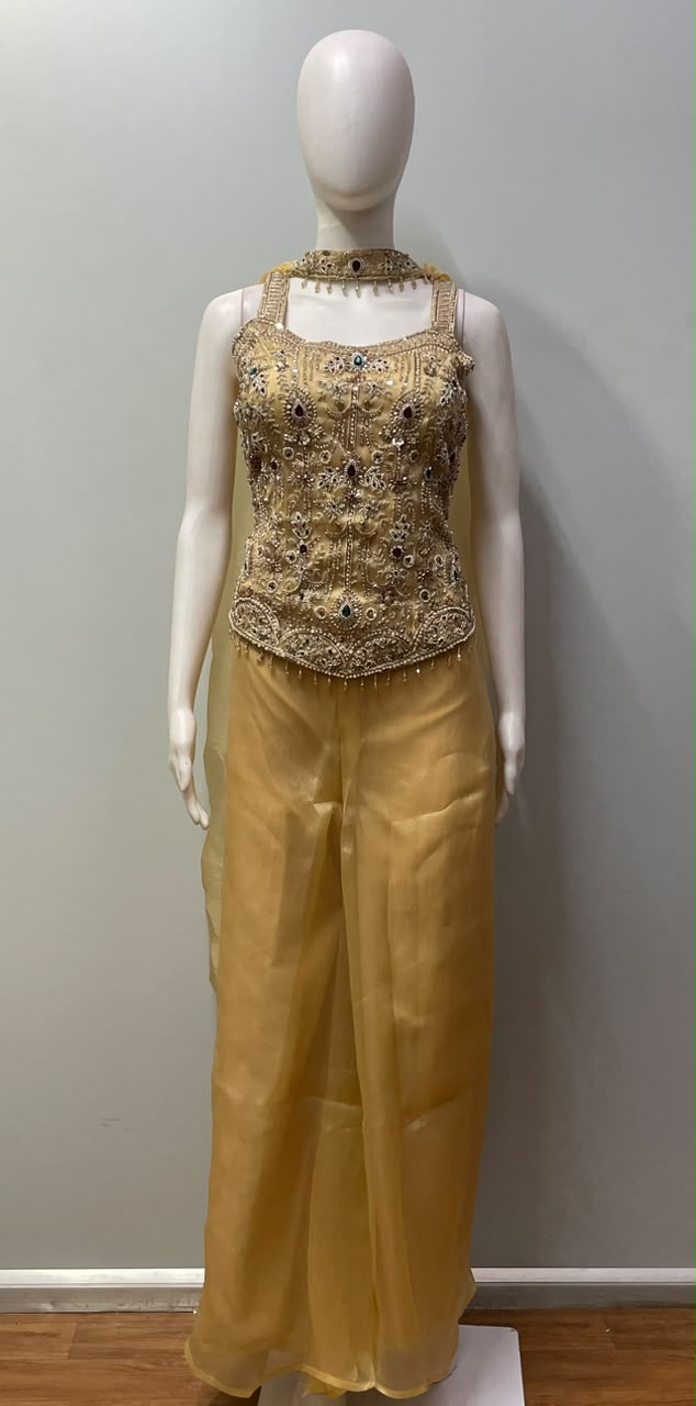 Antique Mustard Multicolor Jewel Palazzo Set
