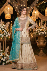 Ivory Teal Antique Gold Palazzo Set