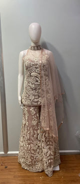 Dusty Taupe Ivory Floral Palazzo Set