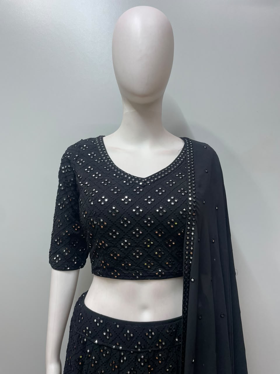 Noir Mirrorwork Embellished Lehenga Couture Set