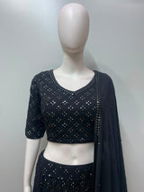 Noir Mirrorwork Embellished Lehenga Couture Set
