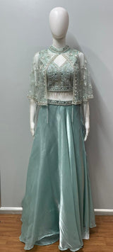 Mint Pearl Cape Lehenga Set