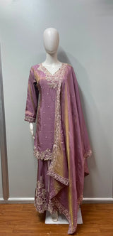Mauve Gold Embroidered Sharara Set