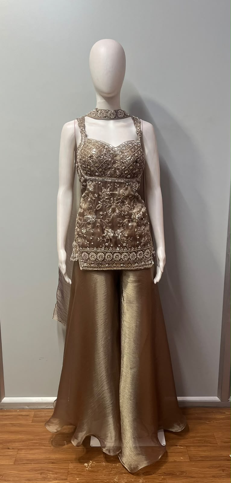 Antique Bronze Champagne Gold Floral Jewel Palazzo Set