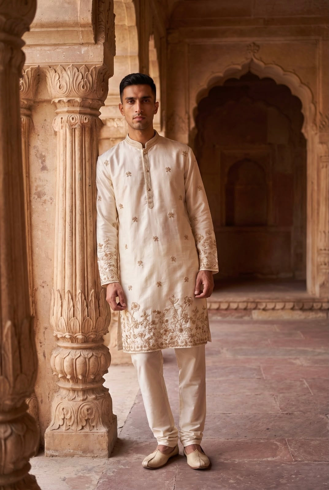 Ivory Gold Floral Men's Kurta Set
