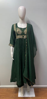 Deep Forest Green Gold Paisley Anarkali Set