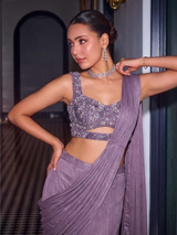 Smoky Lilac Silver Draped Skirt Set