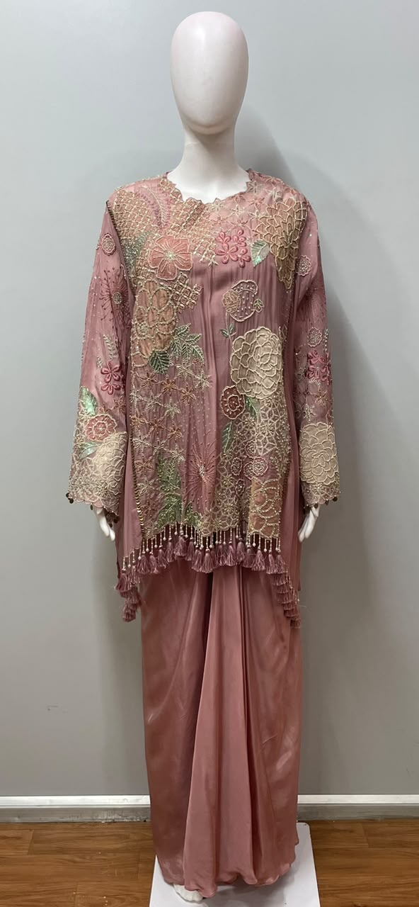 Dusty Rose Botanical Embroidered Festive Ensemble