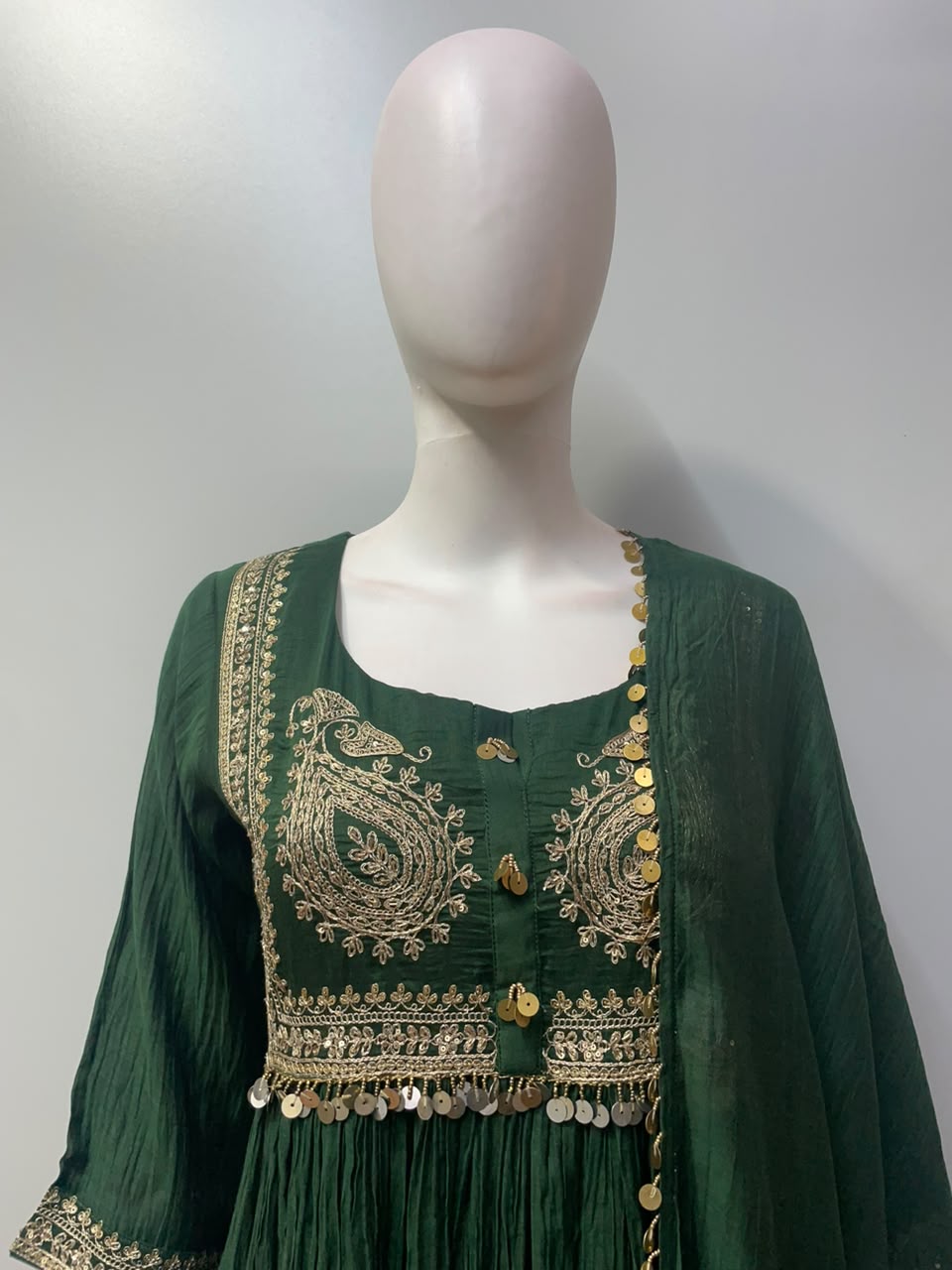 Deep Forest Green Gold Paisley Anarkali Set
