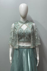 Mint Pearl Cape Lehenga Set