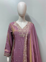 Mauve Gold Embroidered Sharara Set