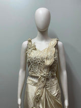 Champagne Appliqué Draped Saree Set