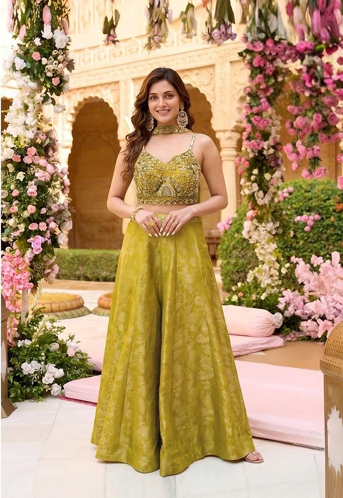 Chartreuse Gold Jewel Palazzo Set