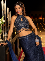 Midnight Navy Silver Crystal Mermaid Lehenga Set