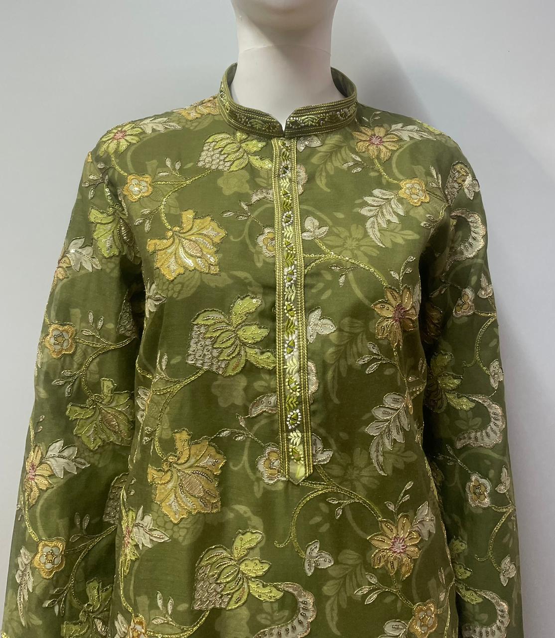 Olive Botanical Men's Kurta Trouser Set