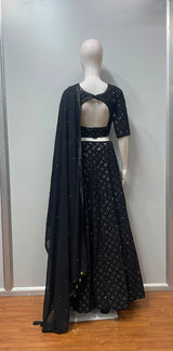 Noir Mirrorwork Embellished Lehenga Couture Set