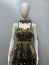 Noir Antique Gold Embroidered Peplum Lehenga Set
