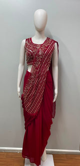 Ruby Zari Draped Saree Set