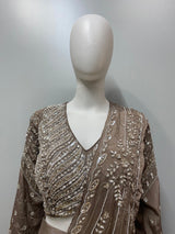 Taupe Silver Embroidered Draped Lehenga Set