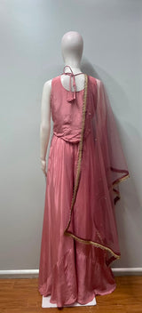 Dusty Rose Champagne Gold Embroidered Palazzo Ensemble - detail view