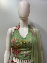 Pista Green Floral Halter Crop Palazzo Set