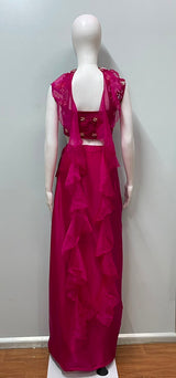 Fuchsia Multicolor Embroidered Draped Skirt Set
